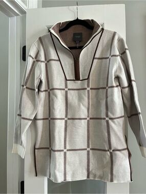 Lysse Cream & Brown Windowpane Quarter-Zip Sweater